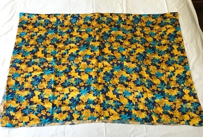 Silk - Satin like Fabric Remnant feels like an Asian Design with Blues and Gold - Image 1 of 4