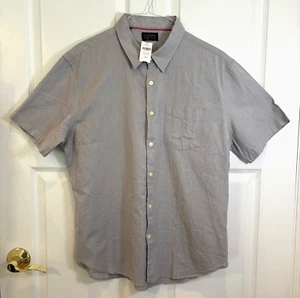 JACHS New York Men ButtonUp Shirt Large Grey Short Sleeve Cotton Linen Blend NWT - Picture 1 of 7