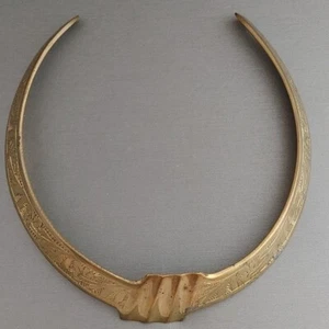 Vintage Brass Cuff Choker Necklace Engraved Design Ethnic Unusual 70’s Boho - Picture 1 of 10