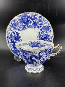 Pekin Bone China by Hammersley Blue transfer Dragon w/ Floral Teacup saucer - Picture 1 of 11