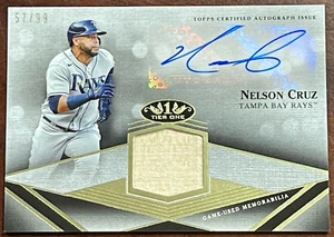 2022 Topps Tier One NELSON CRUZ Auto Gioco Mazza Usata # 57/99 Tampa Bay Rays - Foto 1 di 2