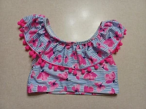 Nicole Miller Girls Swim Top Size Medium 8-10 Blue Stripes Pink Floral - Picture 1 of 4