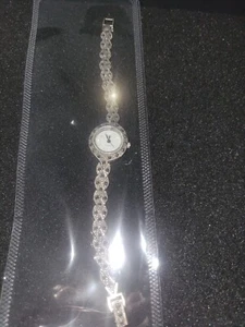 VINTAGE STERLING SILVER MARCASITE MOP ‘DIAMOND BRAND’ QUARTZ WATCH WORKS - Picture 1 of 6