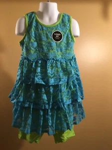 George Girls' 2 piece Chiffon tunic and biker short set Risky lime/blue 6/6x - Picture 1 of 5