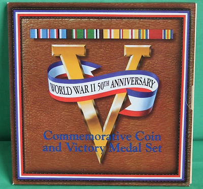 1993 World War II Commemorative Coin and Victory Medal Set Original Package 50c - Image 1 of 4