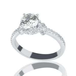 Anillo de compromiso de diamantes de corte redondo brillante D/vs1 de 1,50 quilates de oro blanco de 14 quilates - Imagen 1 de 5