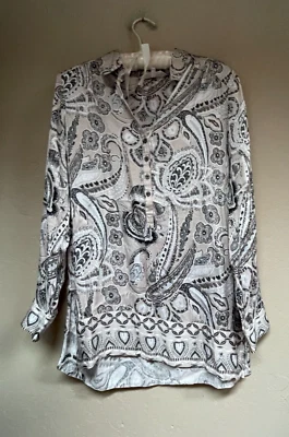 Odd Molly 女式半扣长袖灰色印花束腰上衣,尺寸 1 — 第 1/4 张图片