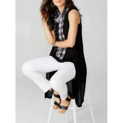 J. Jill LINEN Sleeveless Long Line Open Front Duster Vest Sweater Pockets L - Image 1 of 4