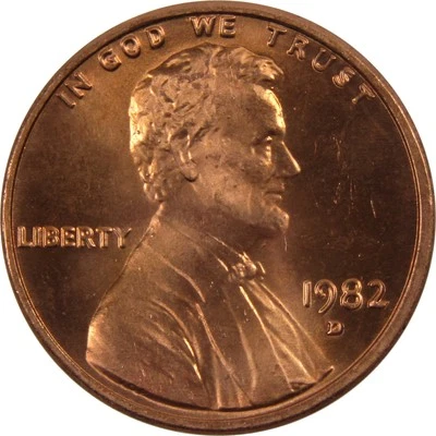 1982 D Large Date Lincoln Memorial Cent Uncirculated Zinc Penny 1c - Image 1 of 4