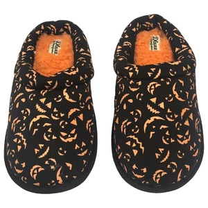 Dluxe by Dearfoams Boys Black Pumpkin Halloween Slippers House Shoes 4-5 - Picture 1 of 1