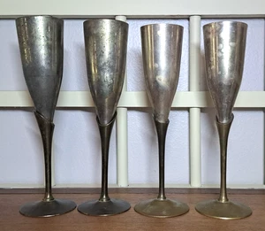 Set Of 4 Vtg Brass Champagne Flutes MCM Twisted Goblets Toasting Glasses 9" - Picture 1 of 5