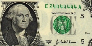 $1 2003A -- FANCY - 7-STRAIGHT NEAR-SOLID (E24444444A) - Seven FOUR's - ChCU - Picture 1 of 3