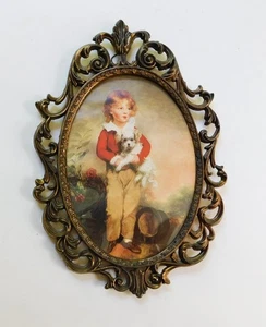 Vintage Oval Ornate Victorian Style Metal Frame Italy Child Dog Holds 7" x 5" - Picture 1 of 2