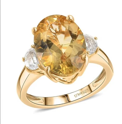 Anillo Labradorita Amarilla y Topacio Blanco Fuego Celestial Talla 7 18K Vermeil YG Plata  Foto 1 de 4