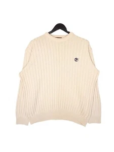 90's Timberland Chunky knit Jumper Size Large Men's Oversized Cream Cotton Blend - Picture 1 of 4