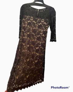 Karen Kane Dress Womens Medium Black Lace Nude Lined Cocktail Mob Wife Gothic - Picture 1 of 12