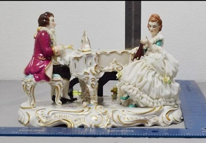 Figura de encaje Mueller Volkstedt Dresden piano hombre mandolina mujer ALGUNOS DAÑOS - Imagen 1 de 13