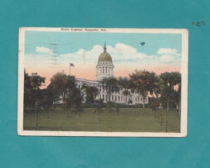 Capitol Augusta Maine Vintage Postcard Post card 1924 WHITE BOARDER PRINTED - Picture 1 of 2