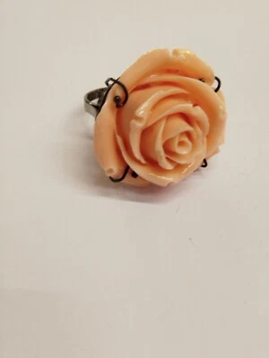Anello pasta di corallo rosa e argento altezza 4 cm - diametro rosa 4,5cm - diam - Immagine 1 di 4