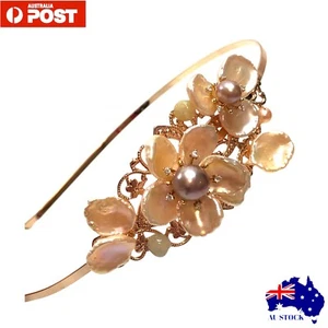 Unique Baroque Freshwater Pearl 14KGF Handmade Wired Flower Headband Hair #P021 - Picture 1 of 9