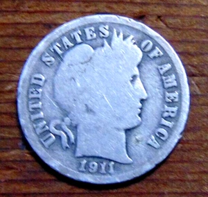 1911 D U.S. Barber Dime SILVER coin ten cents United States - Picture 1 of 3