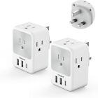 UK Travel Plug Adapter 2 Pack with 4 Outlet USB C for US to England Ireland UK