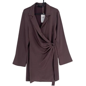 Mango Mng Mujer Violeta Envolvente Manga Larga Vestido Talla L - Imagen 1 de 11