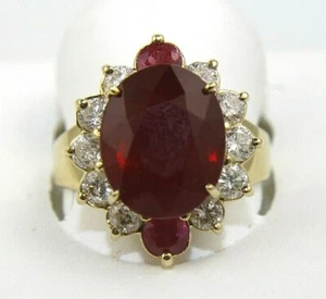 Natural Oval Red Ruby & Diamond Halo Solitaire Ring 14k Yellow Gold 10.30Ct - Picture 1 of 7