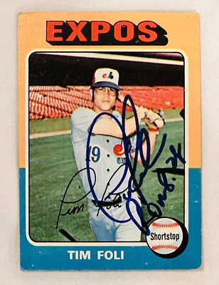 Tarjeta autógrafa firmada por Tim Foli Topps 1975 Montreal Expos Foto 1 de 2