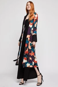 XS NWT BCBGeneration GRAPHIC FLORAL ROBE JACKET KIMONO ABSTRACT PRINT MULTI - Picture 1 of 4