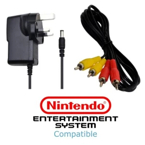 NES Nintendo Power Supply UK Plug + AV Composite TV Lead Bundle - Picture 1 of 3