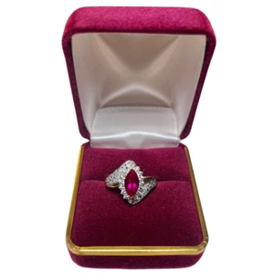 10k Yellow Gold-Lab Created Ruby -Diamond Cocktail Ring Sz 7 - Picture 1 of 6