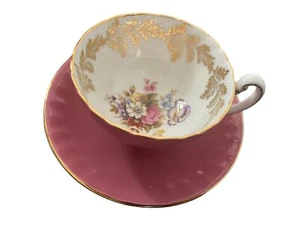 Vintage AYNSLEY Teacup & Saucer Footed Pink Flowers Gold Trim Bone China - Picture 1 of 13
