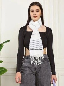 White Blue Stripe Fashion Scarf - Women's Rayon Printed Soft Fashion Neck Wrap - Picture 1 of 7