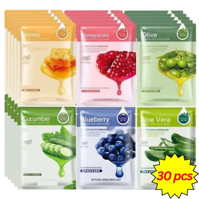 30PCS NATURAL MOISTURISING HYDRATING FACE MASK SHEET FACIAL MASK PACK - Image 1 of 4