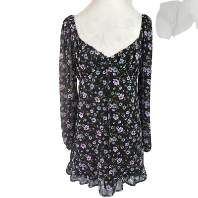 Forever 21 Floral Dress Flowy Ruffled Chiffon Large Jr Long Sleeve Cottagecore - Image 1 of 4