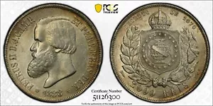 1888 Brazil Silver 2000 Reis Joined to Leaf Mald-592.04 PCGS AU53 #6300 - Picture 1 of 5