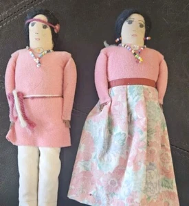 Vtg Lot Of 2: Handmade Navajo Native American Cloth Doll 7" Matching Man Woman - Picture 1 of 15