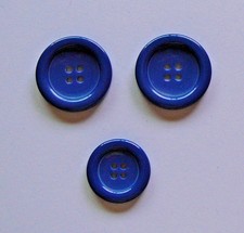 Set 3 Cobalt Blue Buttons 4-Hole Flat/Rim Blazer Coat 7/8" 22mm 1-1/8" 28mm