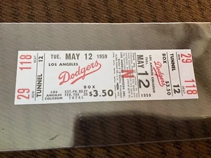 LOS ANGELES DODGERS 1959 COLOSSEO BIGLIETTO COMPLETO BLU 1° WORLD SERIES CHAMPS IN LA - Foto 1 di 2