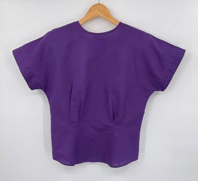 Top de algodón Ramie púrpura vintage años 90 PEQUEÑO TOTOnKO monograma botón trasero ceñido Foto 1 de 4