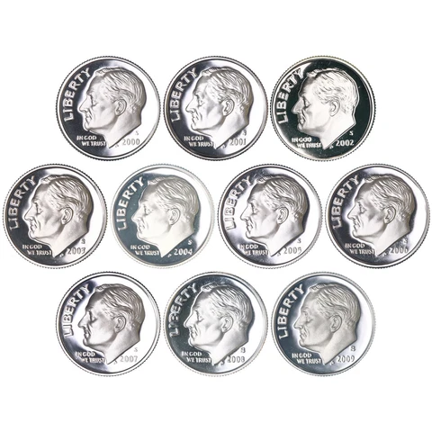 2000-2009 S Roosevelt Dime Gem DCam Proof Run 10 Coin Decade Set US Mint Lot Cover