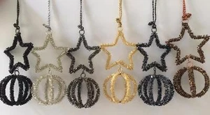 Crate & and Barrel MIXED METALS Star & Open Bead Ball Ornaments x 6- NWOT-  - Bild 1 von 10