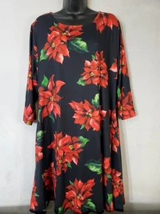 YELETE Dress Juniors Size 3X Poinsettia Flower Beautiful Holiday Theme Pockets - Picture 1 of 10