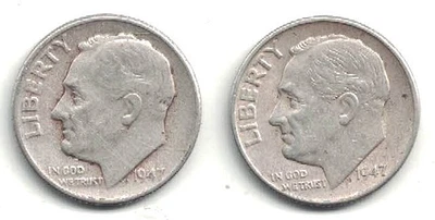1947 and 1947-D Circulated Silver Roosevelt Dimes at Below Silver Melt Value - Image 1 of 2