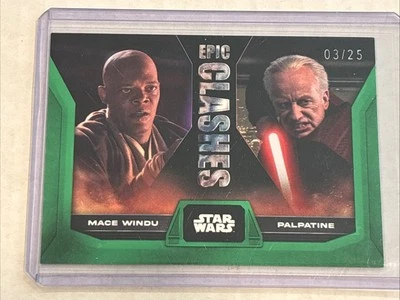 2023 Topps Star Wars Flagship GREEN #d 03/25 Epic Clashes M Windu Vs Palpatine - Image 1 of 4