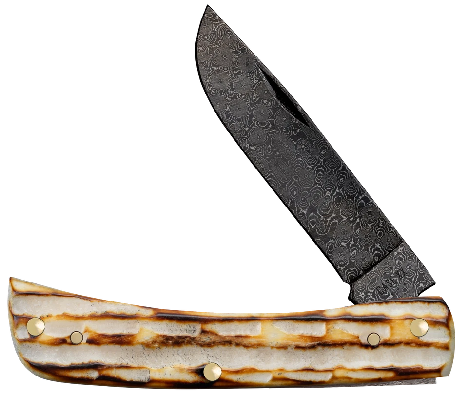 Case xx Knives Sodbuster Jr Burnt Natural Bone 27235 Damascus Pocket Knife - Image 1 of 4