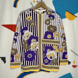 Camisa Floral Púrpura Vintage Años 70 Mod Gogo Hawaii Poli Camiseta Rayas Hippie - Imagen 1 de 8