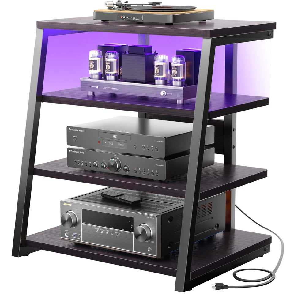 HOMIEASY 4-Tier AV Component Media Stand Stereo Cabinet Audio-Video Tower w/ Power Outlet
