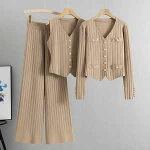 Xiaoxiangfeng wide leg pants sweater three piece set for women's 2025 autumn - Picture 1 of 27